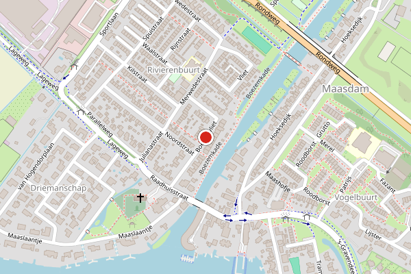 Brandweer-melding op Boezemvliet, Maasdam op 27 juni, kaart-overzicht