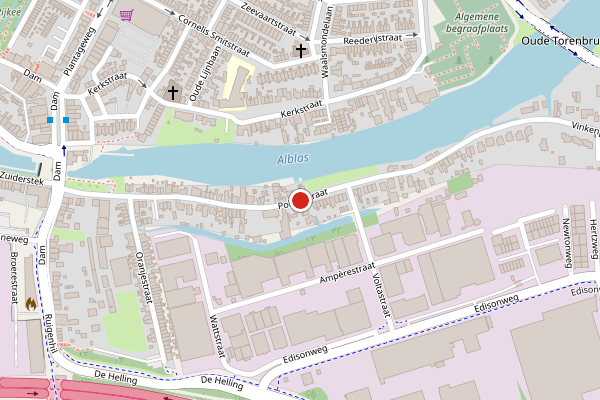 Brandweer-melding op Polderstraat, Alblasserdam op 28 juni, kaart-overzicht