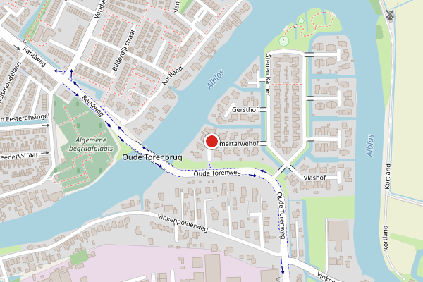 Brandweer-melding op Emmertarwehof, Alblasserdam op 29 juni, kaart-overzicht