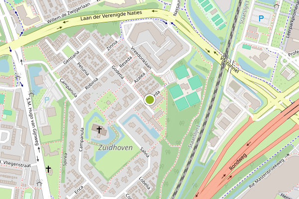 Ambulance-melding op Monarda, Dordrecht op 7 juli, kaart-overzicht