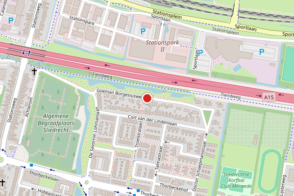 Brandweer-melding op Goeman Borgesiusweg, Sliedrecht op 11 juli, kaart-overzicht