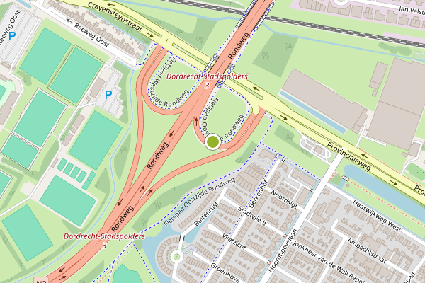 Ambulance-melding op Fietspad Oostzijde Rondweg, Dordrecht op 14 juli, kaart-overzicht