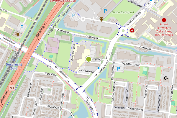 Ambulance-melding op Eisingahof, Dordrecht op 14 juli, kaart-overzicht