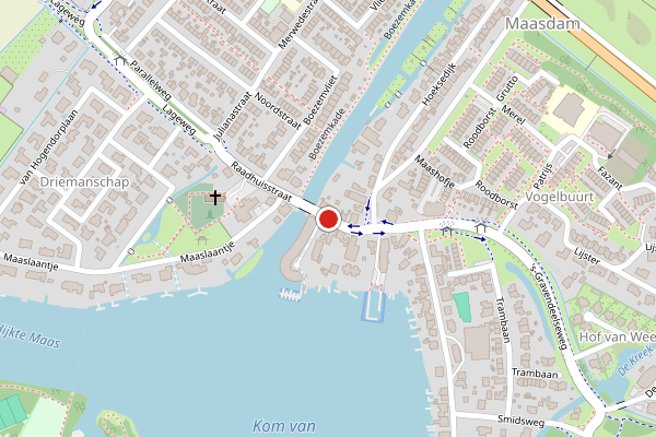 Brandweer-melding op Raadhuisstraat, Maasdam op 16 juli, kaart-overzicht