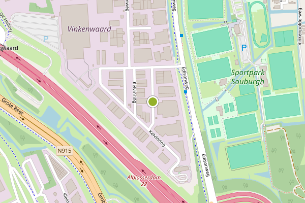 Ambulance-melding op Kelvinring, Alblasserdam op 18 juli, kaart-overzicht