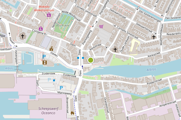Ambulance-melding op Kerksingel, Alblasserdam op 24 juli, kaart-overzicht