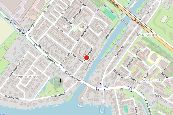 Brandweer-melding op Boezemvliet, Maasdam op 27 juni, kaart-overzicht