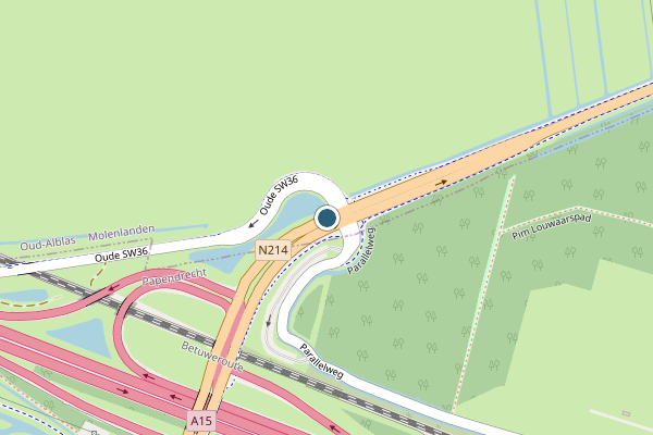 Politie-melding op N214, Oud-Alblas op 30 juni, kaart-overzicht