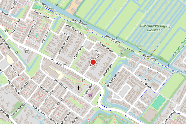 Brandweer-melding op Eksterstraat, Alblasserdam op 3 augustus, kaart-overzicht