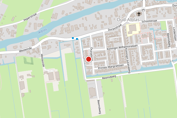 Brandweer-melding op Blusse van Oud-Alblasplein, Oud-Alblas op 4 augustus, kaart-overzicht