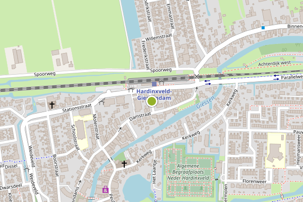 Ambulance-melding op Stationsdwarsstraat, Hardinxveld-Giessendam op 25 mei, kaart-overzicht