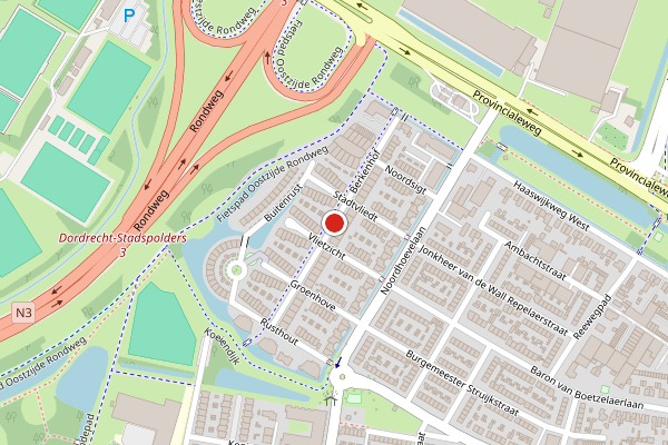 Brandweer-melding op Berkenhof, Dordrecht op 31 mei, kaart-overzicht