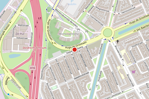 Brandweer-melding op Diepenbrockweg, Dordrecht op 5 juni, kaart-overzicht