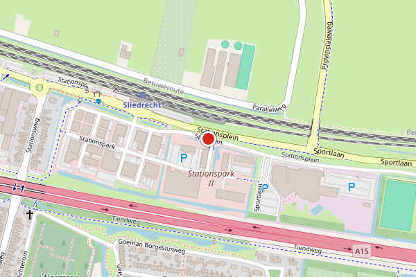 Brandweer-melding op Sportlaan, Sliedrecht op 6 juni, kaart-overzicht