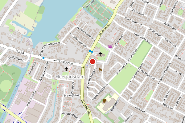 Brandweer-melding op Dorpsplein, Heerjansdam op 6 juni, kaart-overzicht