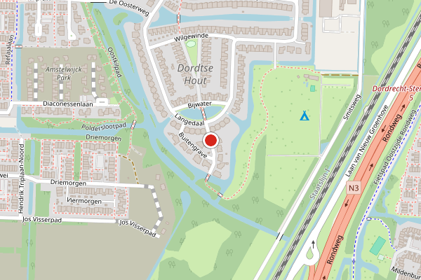 Brandweer-melding op Buitengrave, Dordrecht op 8 juni, kaart-overzicht