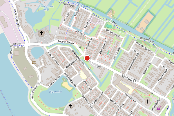 Brandweer-melding op Rijnstraat, Alblasserdam op 9 juni, kaart-overzicht
