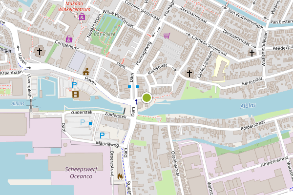 Ambulance-melding op Kerksingel, Alblasserdam op 11 juni, kaart-overzicht