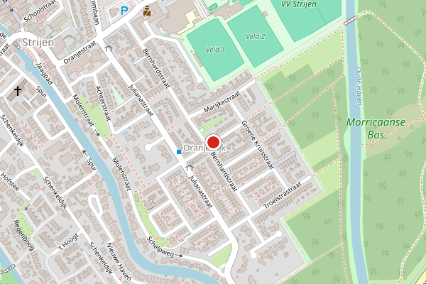 Brandweer-melding op Irenestraat, Strijen op 13 juni, kaart-overzicht