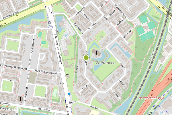 Ambulance-melding op Campanula, Dordrecht op 15 juni, kaart-overzicht