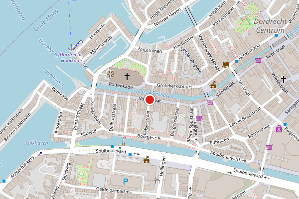 Brandweer-melding op Voorstraat, Dordrecht op 15 juni, kaart-overzicht