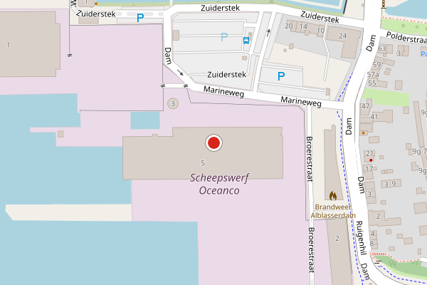 Brandweer-melding op Marineweg, Alblasserdam op 17 juni, kaart-overzicht