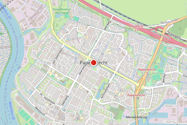 Brandweer-melding op Visschersbuurt, Papendrecht op 20 juni, kaart-overzicht