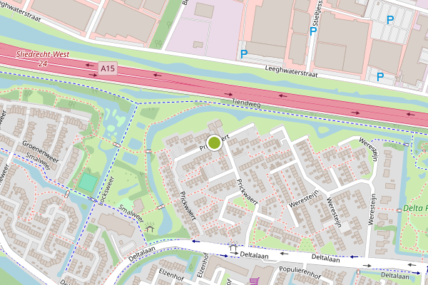 Ambulance-melding op Prickwaert, Sliedrecht op 25 juni, kaart-overzicht